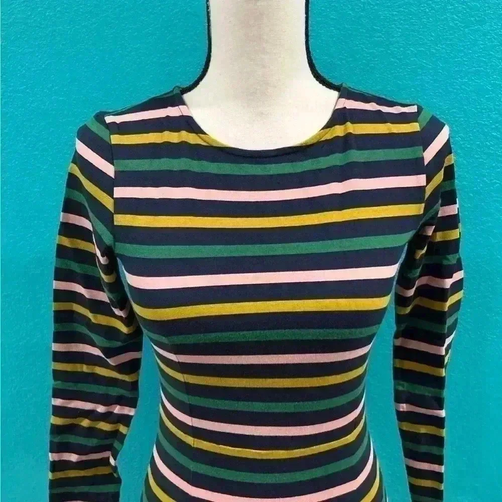 J crew striped colorful fitted midi dress in size 00